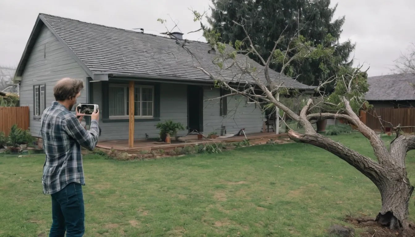 Homeowner taking photos of a damaged tree before requesting an estimate